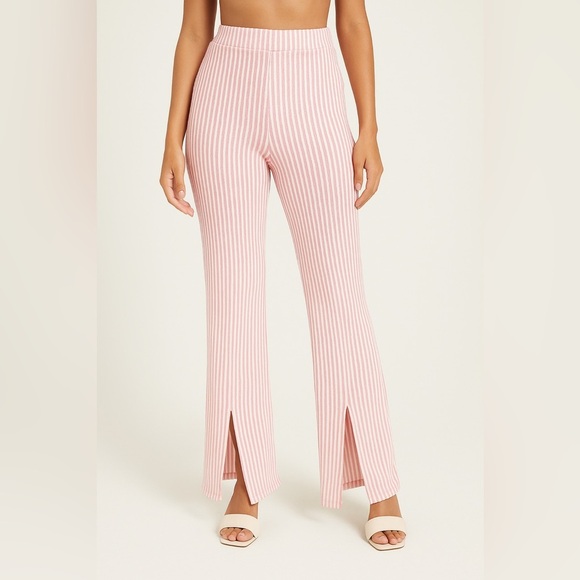 PrettyLittleThing Pink White Striped Knit Lounge Pants Size 8 - Picture 1 of 11